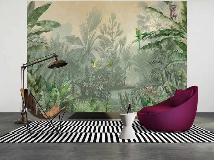 Cuba Tropics -   - Green - Custom Sized Wallpaper Mural (per m2)