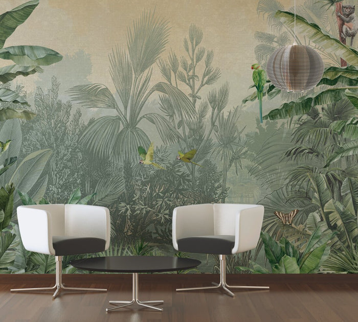 Cuba Tropics -   - Green - Custom Sized Wallpaper Mural (per m2)