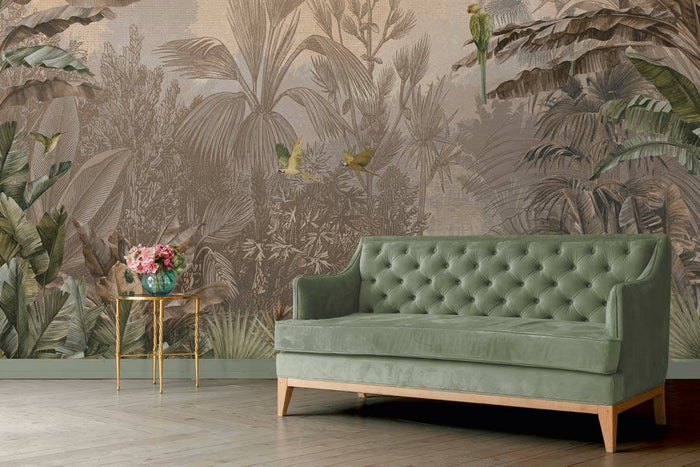 Cuba Tropics -   - Sepia - Custom Sized Wallpaper Mural (per m2)