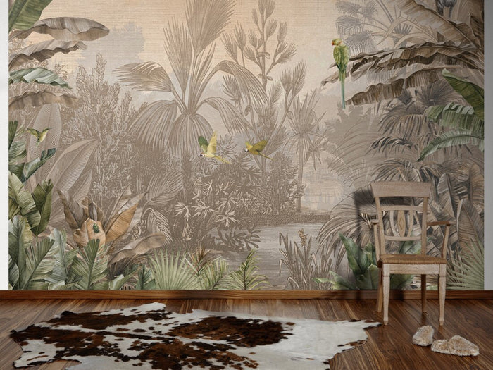 Cuba Tropics -   - Sepia - Custom Sized Wallpaper Mural (per m2)