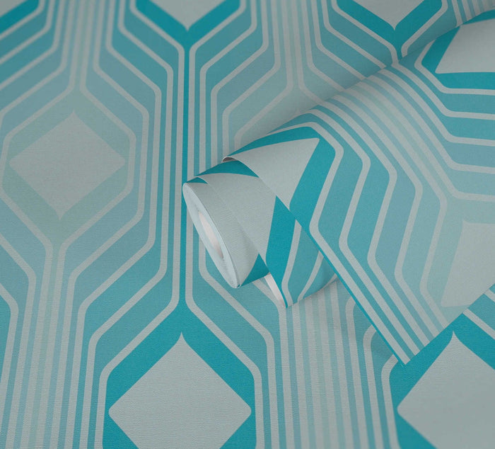 Deco Retro Wallpaper - Blue