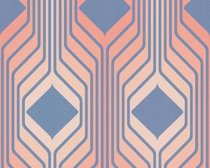 Deco Retro Wallpaper - Red/Blue