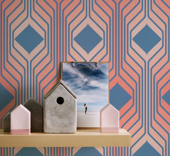 Deco Retro Wallpaper - Red/Blue