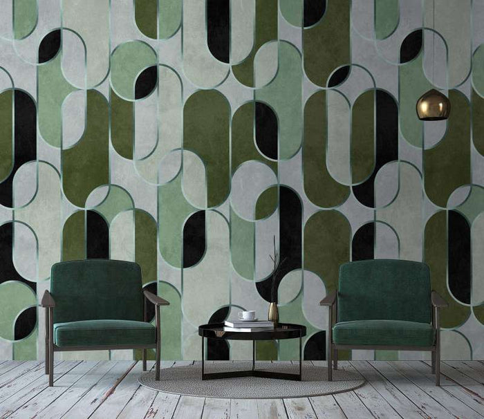 Decovale Ovals  - Green - Custom Sized Wallpaper Mural (per m2)