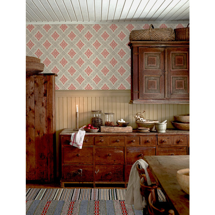 Dellen Wallpaper - Red/Grey