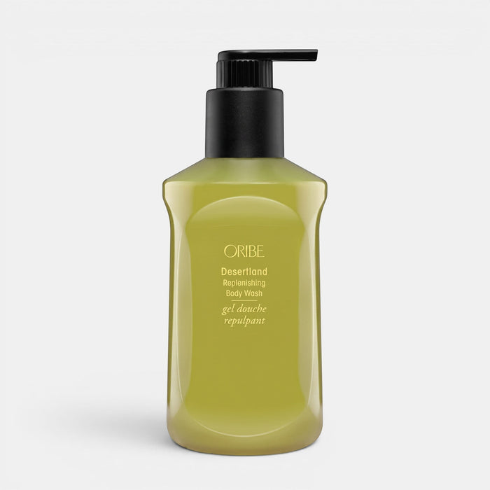 Shop Rescue Spa Oribe Desertland Replenishing Body Wash in a green bottle with a black pump dispenser.
