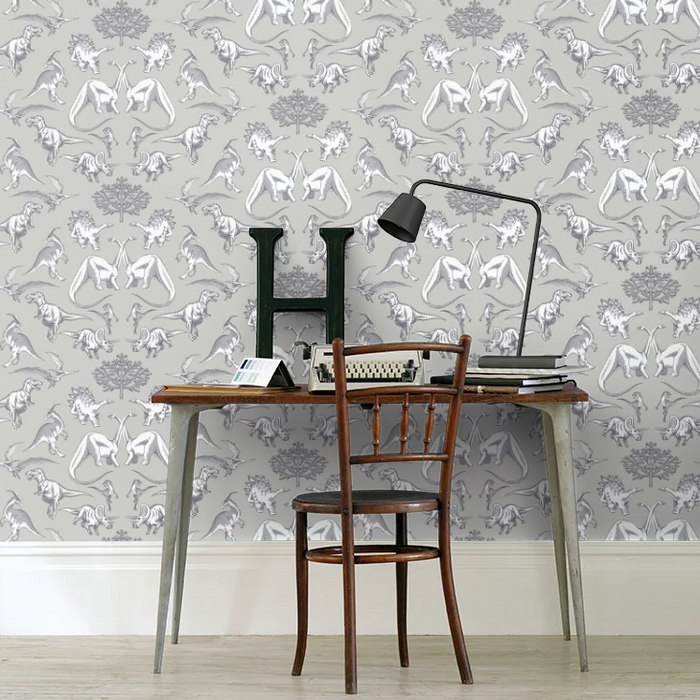 Dotty Dinosaurs Wallpaper - Grey