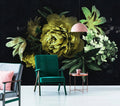 Drama Queen Floral - Black/Green - Custom Sized Wallpaper Mural (per m2)