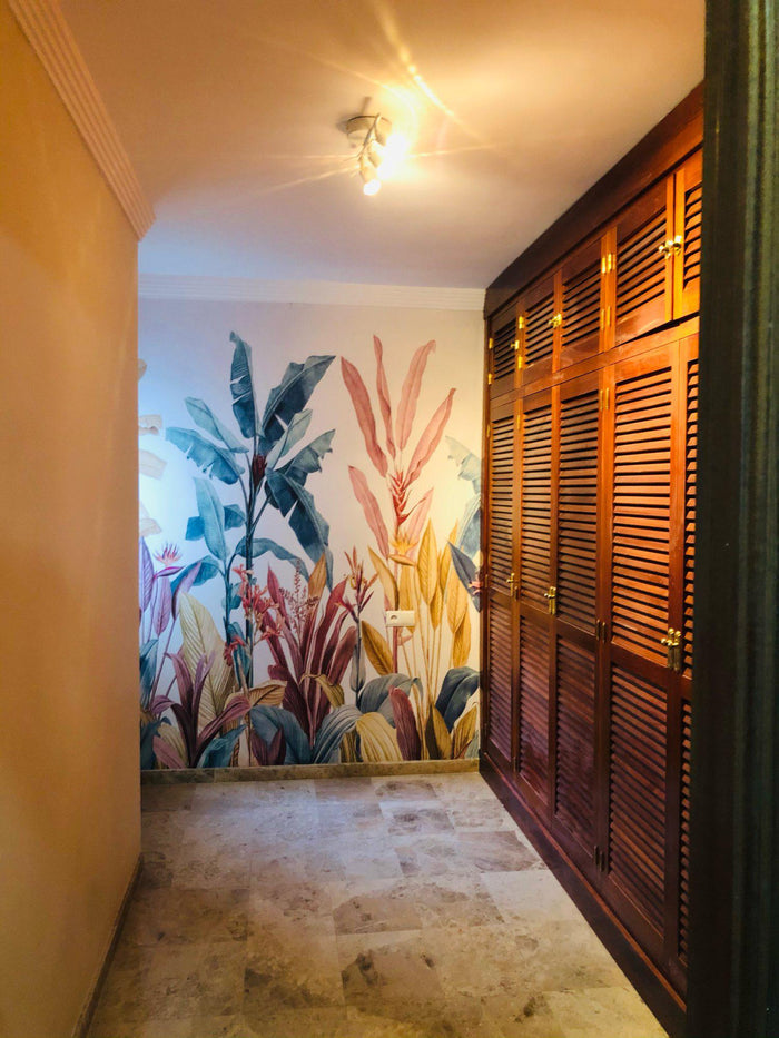 Dreamy Banana Leaf Mural - Real Photo