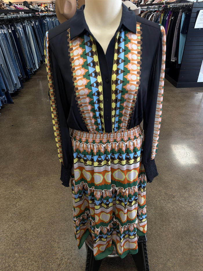 Dress Casual Maxi By Tahari In Black & Orange, Size:S