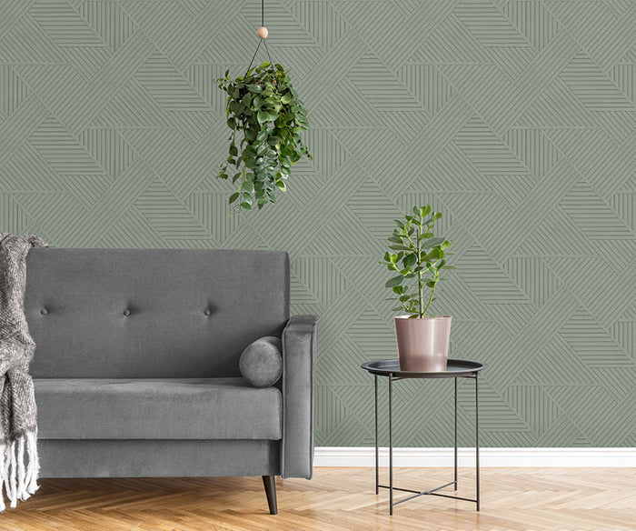 Elba Geometric Wood Panel Wallpaper – Sage - Last Roll