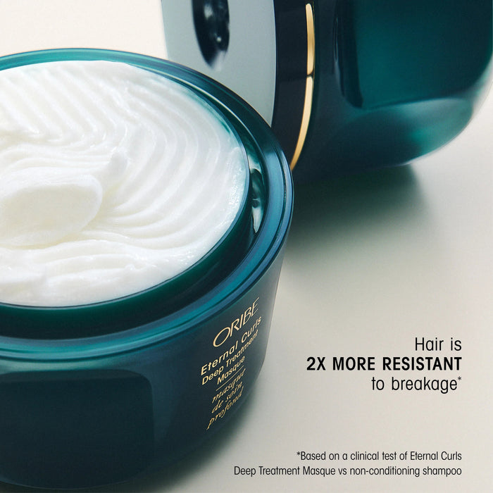 Shop Rescue Spa ORIBE Eternal Curls Deep Treatment Masque in teal jar, rich white cream texture.
