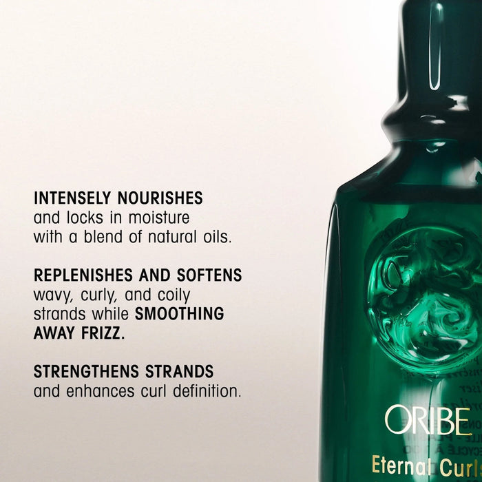 Shop Rescue Spa Eternal Curls Polish & Protect Oil, a green glass bottle with gold lettering, nourishing wavy, curly, and coily hair.