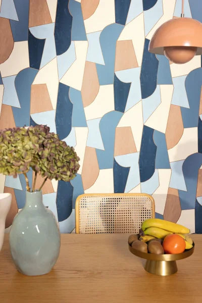 Etoffe Wallpaper - Bleu Camel Or