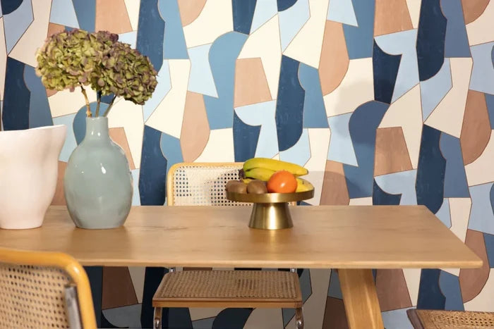 Etoffe Wallpaper - Bleu Camel Or