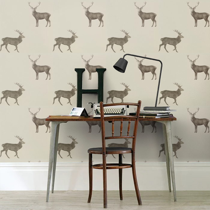 Evesham Deer Wallpaper - Birch Beige