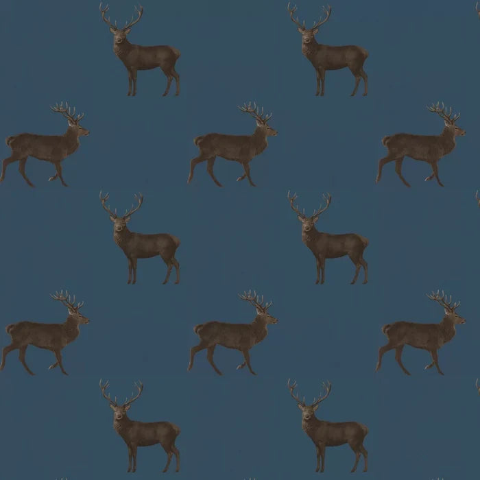 Evesham Deer Wallpaper - Indigo