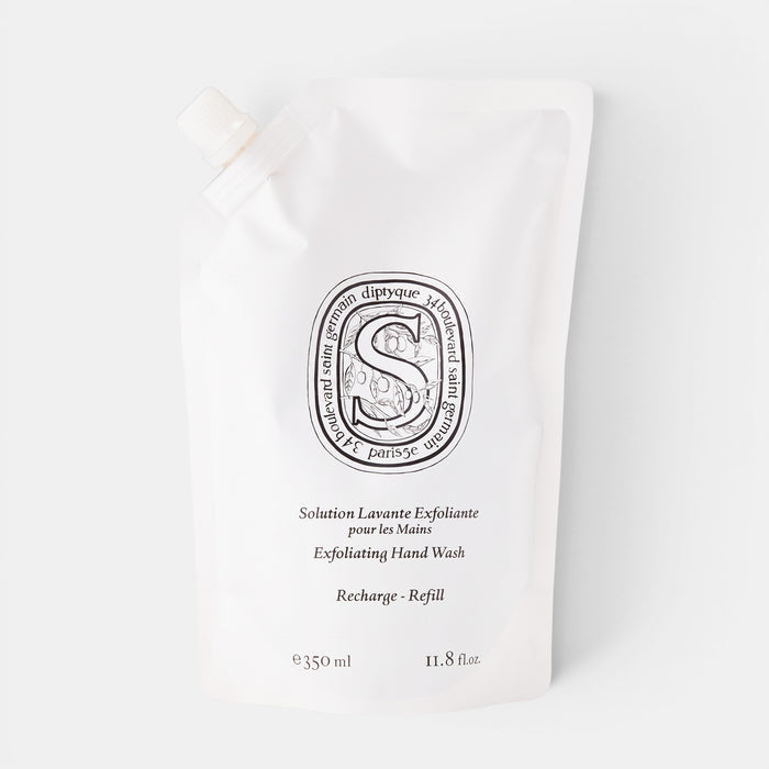 Shop Rescue Spa exfoliating hand wash 350ml refill pouch with white packaging and black botanical label design