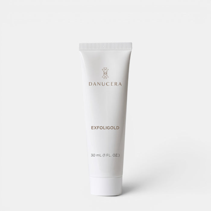 Shop Rescue Spa Exfoligold non-abrasive facial scrub in a 30ml white squeeze tube against a plain background.