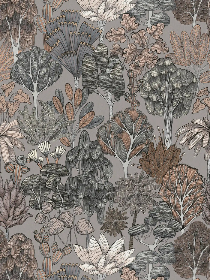 Exotic Oasis Wallpaper - Grey/Cream
