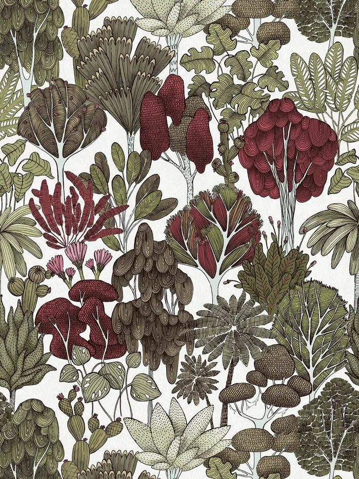 Exotic Oasis Wallpaper  - White/Red