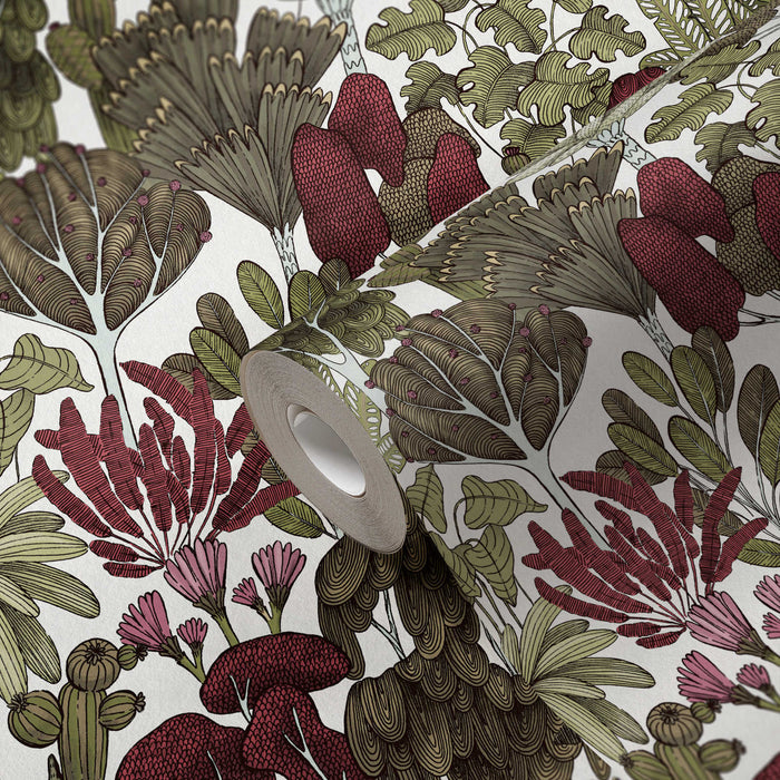 Exotic Oasis Wallpaper  - White/Red