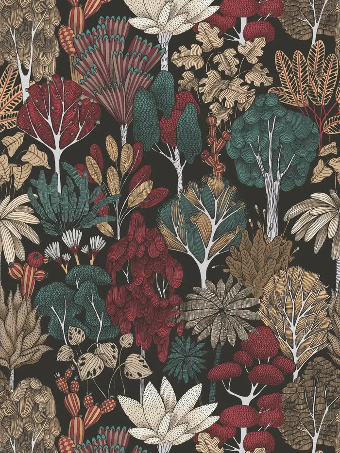 Exotic Oasis Wallpaper - White/Red/Green