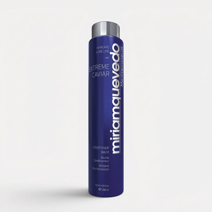 Shop Rescue Spa Miriam Quevedo Extreme Caviar Conditioner Balm in a tall blue 250ml bottle for hair hydration.