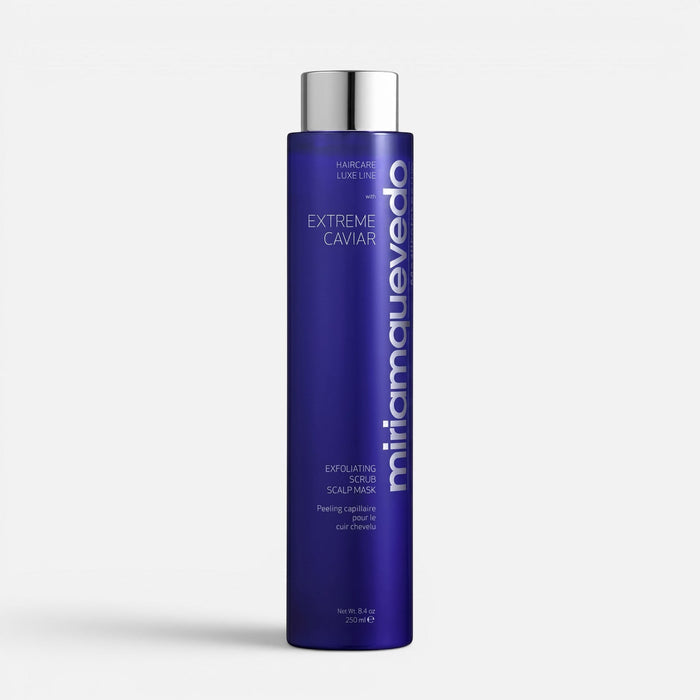 Shop Rescue Spa Extreme Caviar Exfoliating Scrub Scalp Mask in a tall, deep purple bottle with a silver cap.
