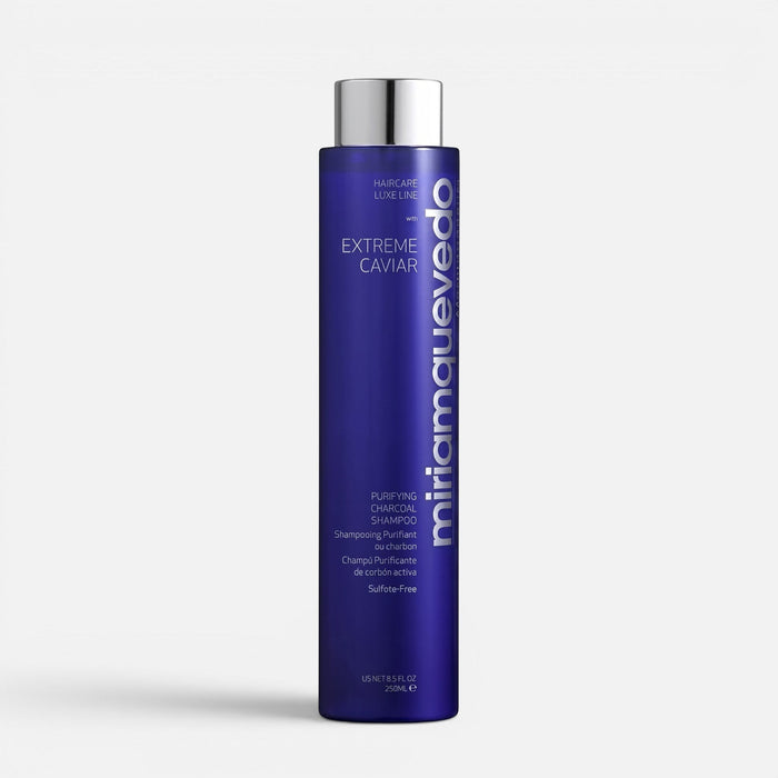 Shop Rescue Spa miriam quevedo Extreme Caviar Purifying Charcoal Shampoo in a tall blue 250 mL bottle