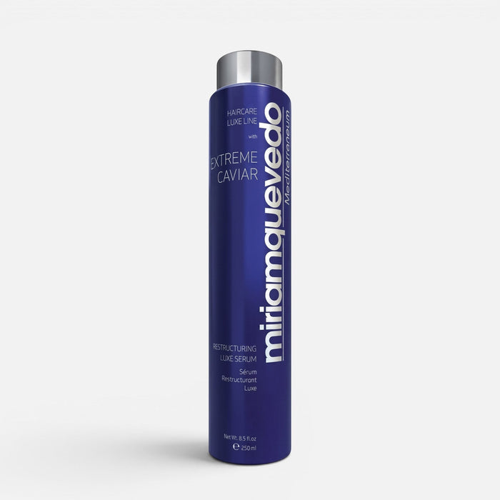 Shop Rescue Spa Extreme Caviar Restructuring Luxe Serum in a tall blue bottle for repairing and smoothing hair.