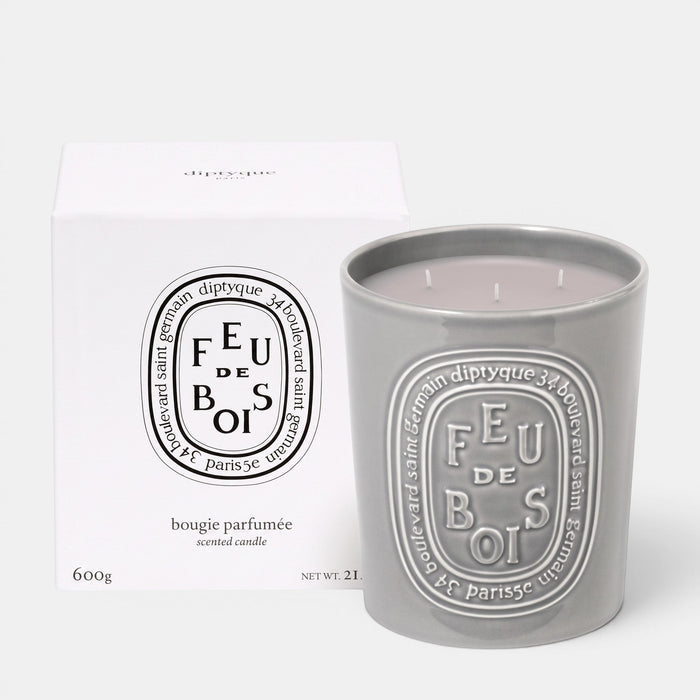 Shop Rescue Spa Feu De Bois scented candle in a grey ceramic jar with matching white gift box
