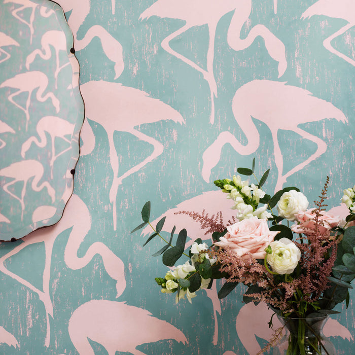 Flamingos Wallpaper - Turquoise/Pink
