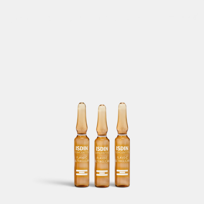 Shop Rescue Spa ISDIN Flavo-C Ultraglican antioxidant serum ampoules in amber glass vials for skin hydration