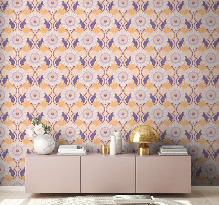 Floral Fantasy Wallpaper - Beige/Purple