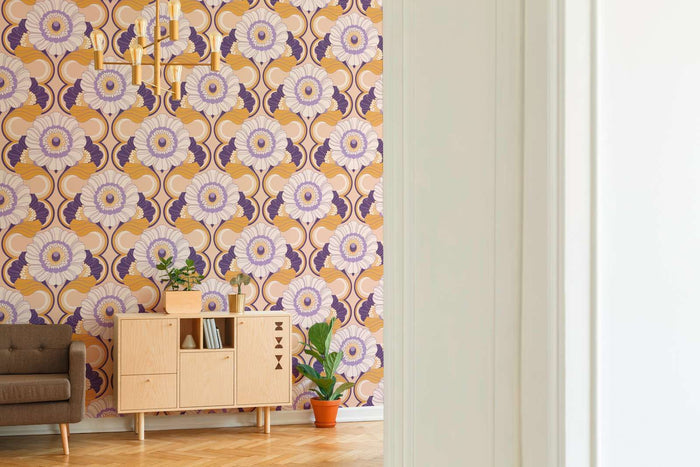 Floral Fantasy Wallpaper - Beige/Purple