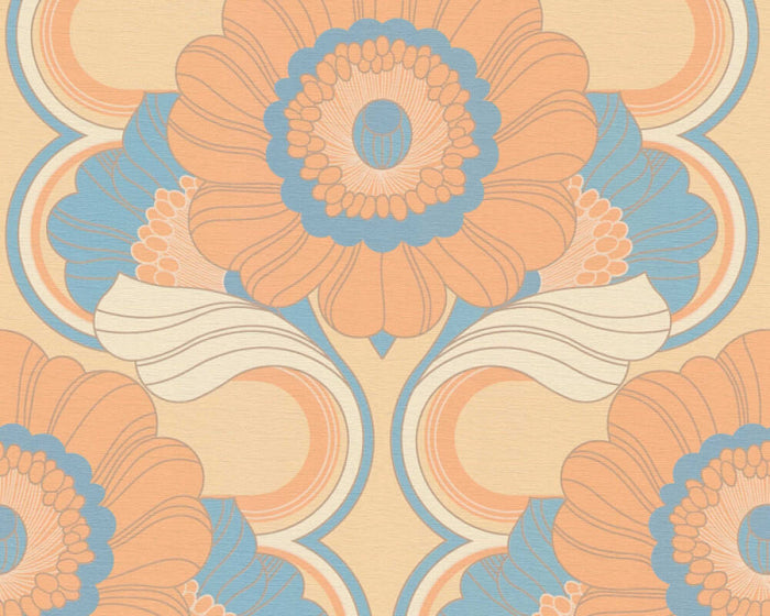 Floral Fantasy Wallpaper - Peach/Blue