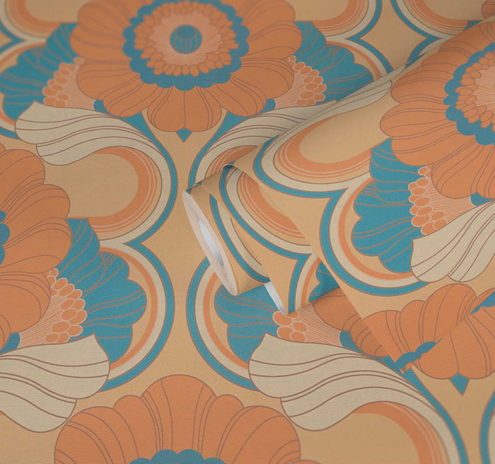 Floral Fantasy Wallpaper - Peach/Blue