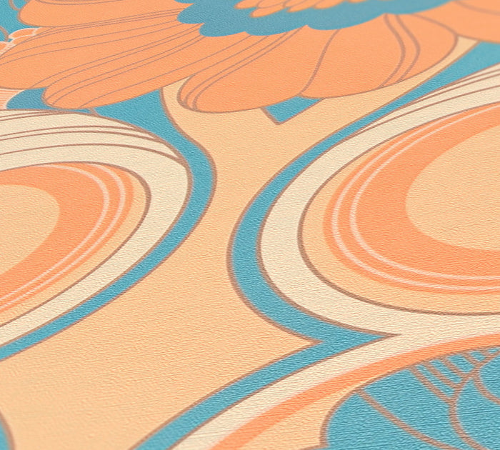 Floral Fantasy Wallpaper - Peach/Blue