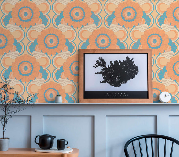Floral Fantasy Wallpaper - Peach/Blue