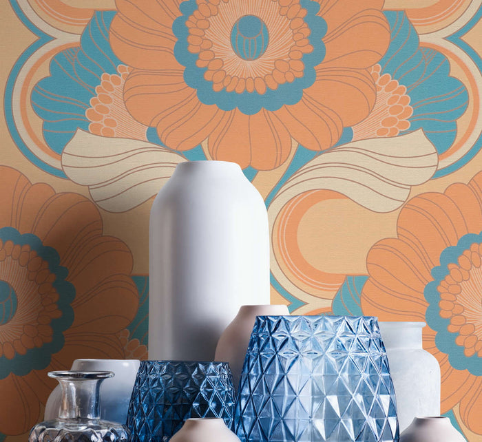 Floral Fantasy Wallpaper - Peach/Blue