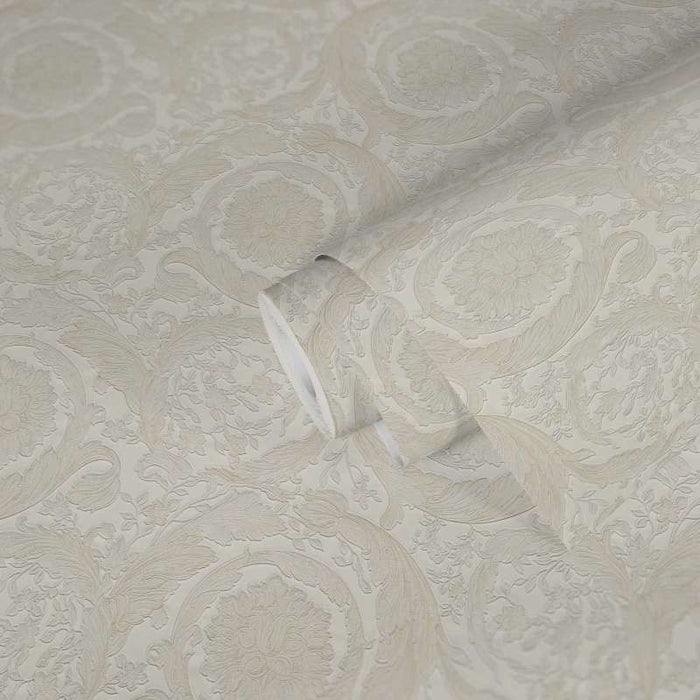 Versace Floral Garland 2 Wallpaper - Creme/Silver