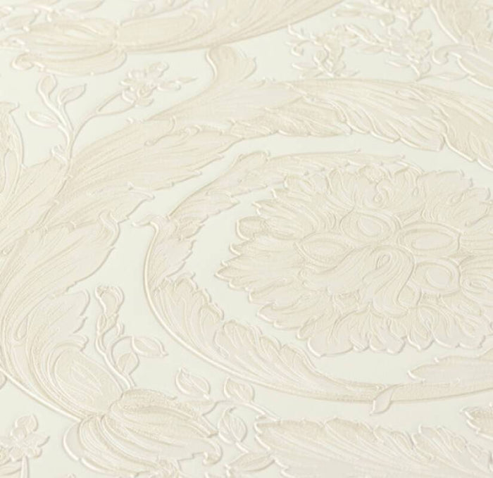 Versace Floral Garland 2 Wallpaper - Creme/Silver