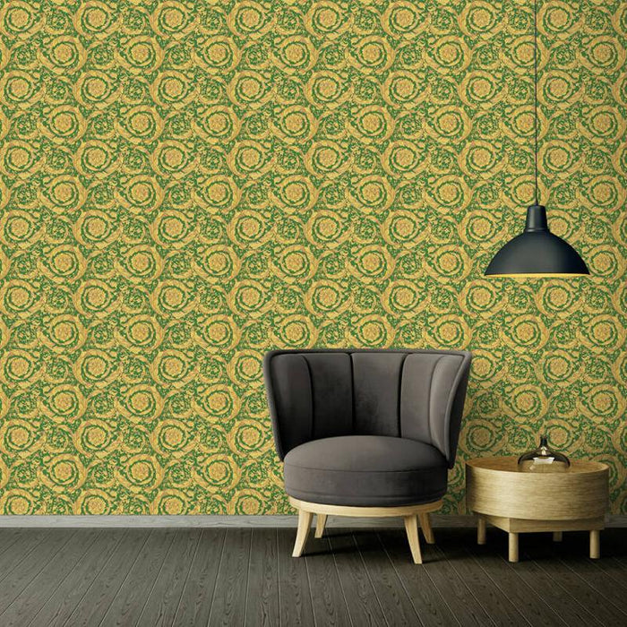 Versace Floral Garland Wallpaper - Green/Gold