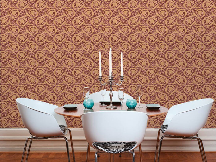 Versace Floral Garland Wallpaper - Red/Gold