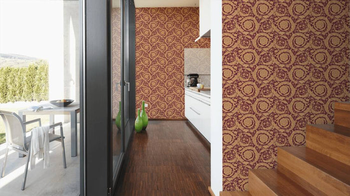 Versace Floral Garland Wallpaper - Red/Gold