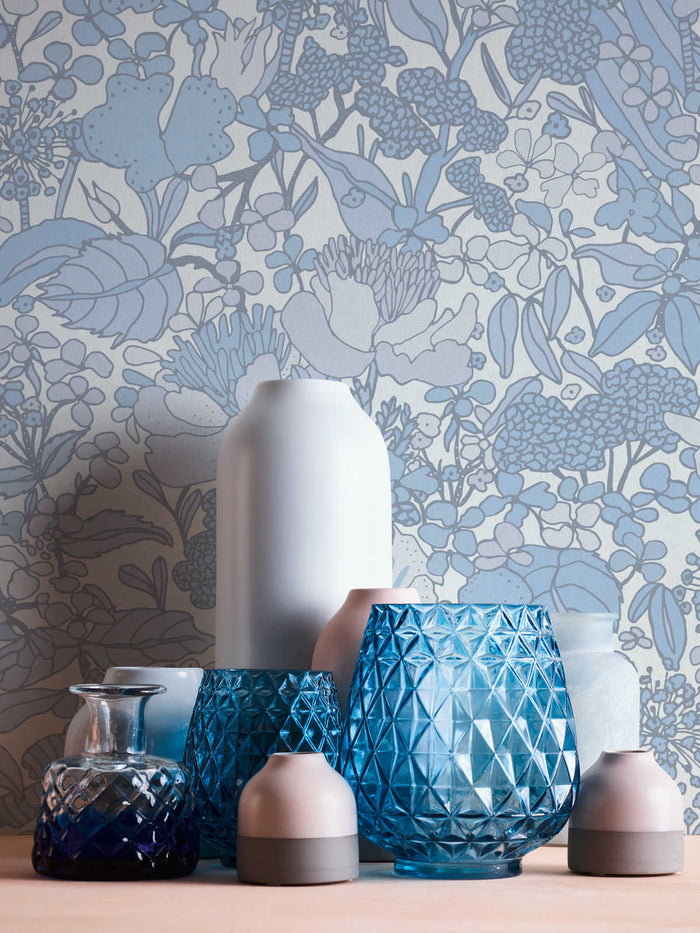 Floral Impression Wallpaper - Blue & White