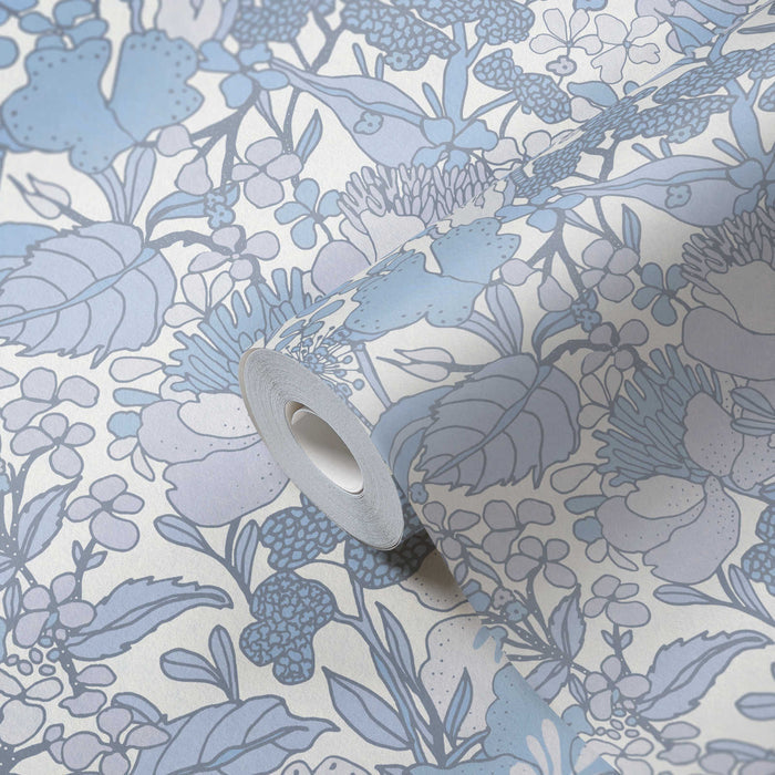 Floral Impression Wallpaper - Blue & White