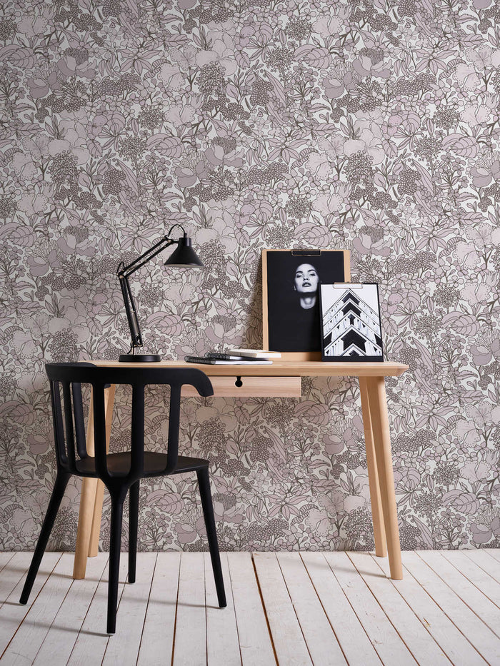 Floral Impression Wallpaper - Grey & White