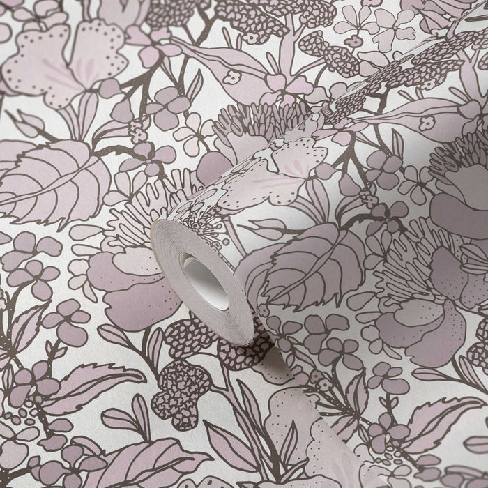 Floral Impression Wallpaper - Grey & White